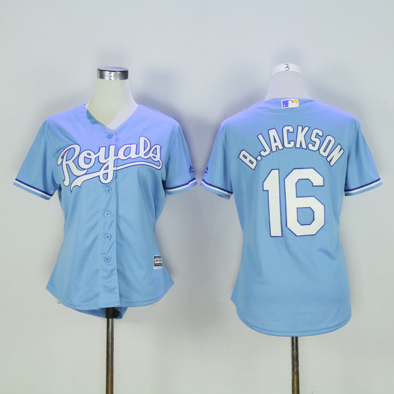 Women Kansas City Royals #16 B.Jackson Light Blue MLB Jerseys->women mlb jersey->Women Jersey